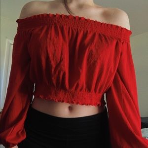 Flowy Off The Shoulder Red Blouse Shirt